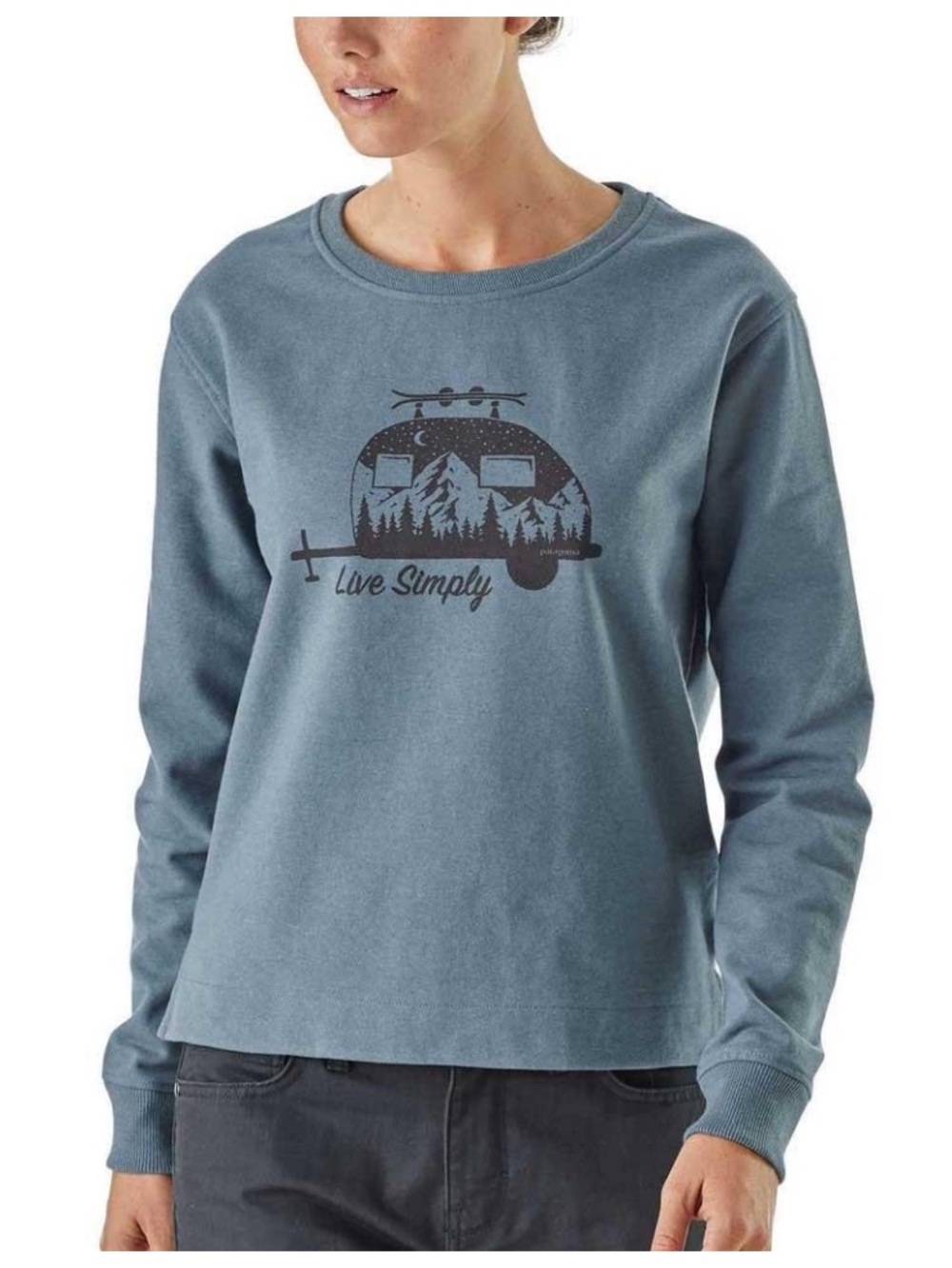 Patagonia Large Uprisal Crew Sweatshirt Camper Mountains Live Simply Graphic